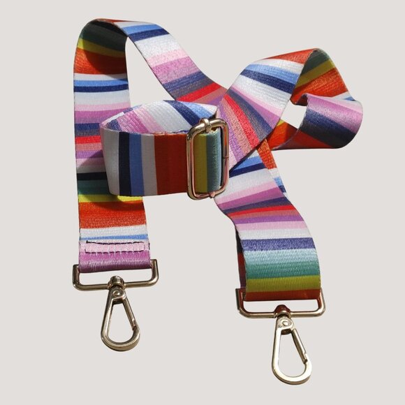 Long Adjustable Rainbow Colorful Stripe Bag Replacement Strap Gold Swivel Clasp - Picture 4 of 9